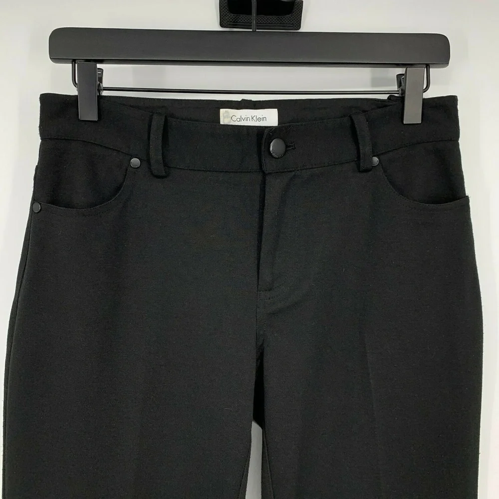 Calvin Klein Pants Womens Size 2 Black Ponte Knit Flare Mid Rise Stretch - Picture 2 of 8